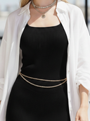 Women's Old Money Style Fitted Slip Dress And Lantern-sleeved Long-sleeved Shirt (including Waist Chain) ZMZ2899B6U