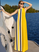 Women's Casual Vacation-Style Blend — Contrast Print, Round Neck, Sleeveless Maxi Dress ZMZ0734E5ZYY