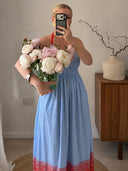 Women's Vacation Style Blended Halter Neck Striped Hem Maxi Dress With Pockets ZMZ2496D4YZH