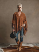 Women's Vintage Western-Style Faux Suede V-Neck Pullover Cape Jacket ZMZ1196H3ZYY