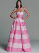 Women's Strapless Maxi Dress With Wide Pink Stripes ZMZ2478D4XT