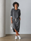Women's Casual Sporty Dark Gray High-elastic Long-sleeved Top And Skirt Set ZMZ2406G0SWL