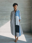 Women's Stylish Cotton Color-Block Striped Long-Sleeve Shirt Dress ZMZ2287G6SWL