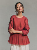 Women's Round-Neck Cotton-Linen And Chiffon Panel Shirt ZMZ1317H7XT
