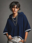 Women's Casual Color-blocked Loose Short-sleeved Hoodie ZMZ0463H5XT