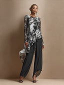 Women's Tie-Dye Print Sheer Asymmetrical Top And Wide-Leg Pants Set ZMZ2712G9XT