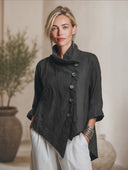 Women's Vintage-Style Casual Twill Stand Collar And Asymmetric Front Closure Jacket ZMZ2146H4ZYY