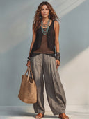 Women's Edgy Sleeveless Paneled Top And Wide-Leg Pants Set ZMZ1422E4SWL