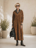 Women's American Retro Faux Suede Hooded Long-Sleeve Loose Maxi Dress ZMZ2055H8ZYY