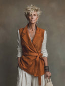 Women's Western-Style Faux Suede Lapel Vest (Belt Included) ZMZ0699H6ZYY