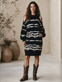 Women's American Retro Casual Mock-Neck Off-Shoulder Jacquard Knit Loose Midi Dress ZMZ2715H7ZYY
