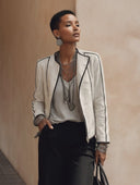 Women's Classic And Stylish Grey-white Faux Suede Color-blocked Zip-up Jacket ZMZ1063H8SWL