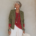 Women's American Retro Casual Cotton Twill Single-Breasted Closure, And Multiple Pockets Jacket ZMZ0421H5ZYY