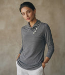 Women's Long-Sleeve Button-Front Mock-Neck T-Shirt ZMZ1387H3XT