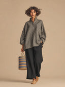 Women's Vintage-Style Casual Set: Cotton Stand-Collar Lantern-Sleeve Shirt And Cotton-Linen Wide-Leg Pants With Elastic Waist ZMZ1456H1ZYY