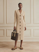 Women's Ribbed Knit Front Button-Down Cardigan Midi Dress ZMZ1061H3XT