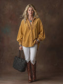 Women's Vintage Western-Style Embroidered Faux Suede Lapel Collar Long-Sleeve Shirt ZMZ1148H5ZYY
