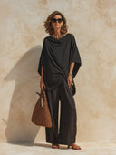 Women's Cotton Drape-Effect Top And Wide-Leg Pants Two-Piece Set ZMZ1862H7XT