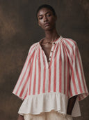 Women's Striped Cotton Color-blocked Long-sleeved Shirt ZMZ0403H4XT