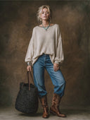 Women's American Retro Casual Style Loose-Fit Crew-Neck Sweater ZMZ0637H6ZYY