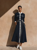 Women's Color Block Lapel Long Sleeve True Knowledge Maxi Dress ZMZ0605H6XT