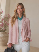 Women's French-style Elegant Pink Cotton-linen Single-breasted Lightweight Blazer ZMZ2176H5ZYY