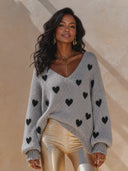 Women's Retro Casual V-Neck Heart Knit Sweater ZMZ3032G9ZJY