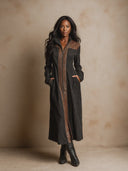Women's Retro Casual Western Style Cotton Patchwork PU Zipper Maxi Dress ZMZ1039H7ZJY