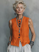 Women's Casual Vintage Cotton-Linen Single-Breasted Vest ZMZ1658F0ZYY