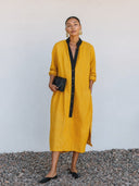 Women's Classic Color-Blocked V-Neck Side-Slit Long-Sleeve Midi Dress ZMZ2471G5SWL