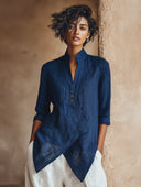 Women's Designer Solid Color Stand Collar Linen Long-sleeved Shirt ZMZ0793I3XT