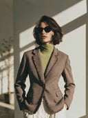 Women's Vintage-Style Elegant Houndstooth Slim-Fit Blazer With Lapel, Fringe Trim, And Single-Breasted Closure ZMZ0235I4ZYY