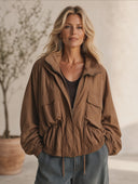 Women's Retro Casual Cotton-Blend Zip-Front Stand Collar And Loose Fit Jacket ZMZ2186H3ZYY