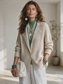 Women's Vintage-Elegant Style Lapel Collar Single-Breasted Textured Knit Blazer ZMZ0419I4ZYY