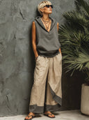 Women's Street-Style Casual Set: Sleeveless Top And Cotton-Linen Straight-Leg Pants Set ZMZ2066E2SWL