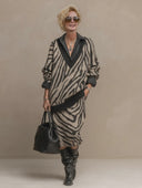 Women's Retro-American Casual Zebra-Print V-Neck Sweater And Elastic-Waist Knit Skirt Set ZMZ0725H5ZYY
