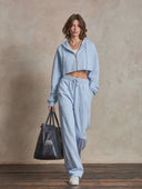Women Cropped Zip Up Hoodie Tracksuit, Long Sleeve Hooded Jacket + High Waist Wide Leg Sweatpants 2 Piece Outfit ZMZ1207H0YZH