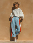 Women's Casual Top And Color-Block Wide-Leg Pants Two-Piece Set ZMZ0669H3XT