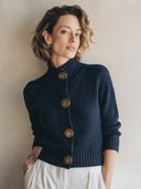 Women's Vintage Navy Blue High-Stretch Knit Cardigan ZMZ0883I6SWL