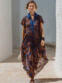 Women's Vintage-Style Elegant Chiffon Polka Dot Print Dress — Collared, Short-Sleeve, Loose-Fit Maxi Dress ZMZ1955E2ZYY