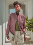 Women's Sophisticated & Elegant Houndstooth Double-Breasted Jacket With Stand Collar ZMZ0836I2ZYY