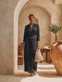 Women's Solid-Color Satin Collared Maxi Dress ZMZ1383H0XT