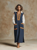 Women's Casual Cotton-Linen Color-Block Lace Vacation Maxi Dress ZMZ3114H0XT