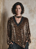 Women's Vintage Leopard Print Velvet Long-Sleeve V-Neck Shirt ZMZ2520H9XT