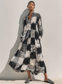 Women's Casual Plaid Print Collared Maxi Dress ZMZ2689F2XT