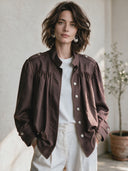 Women's Casual Vintage Cotton Twill Stand-Collar Single-Breasted Jacket ZMZ0158I4ZYY