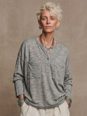 Women's Classic Casual Pure Cotton Long-Sleeve Henley With Multiple Pockets T-Shirt ZMZ0583H1ZYY