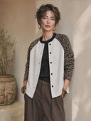Women's American Retro Casual Single-Breasted Twill Jacket With Leopard Print Paneling ZMZ2010H0ZYY