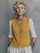 Women's Classic Vintage Casual Asymmetric Placket Crew-Neck Knit Vest ZMZ3068G4ZYY