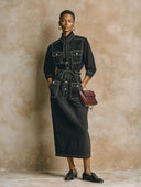 Women's Minimalist Casual Corduroy Utility-Style Shirt Maxi Dress ZMZ2035H3XT